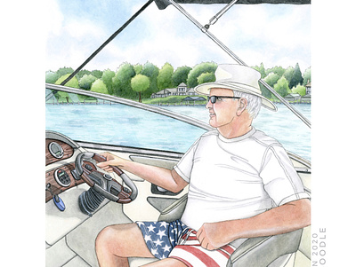 Papa's Boat hand drawn illustration painting portrait painting realism watercolor