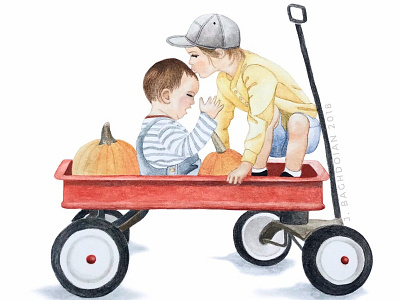 Brothers in Wagon brothers hand drawn illustration portrait art portrait painting watercolor