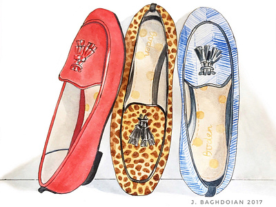 Three Loafers fashion illustration hand drawn illustration shoes watercolor