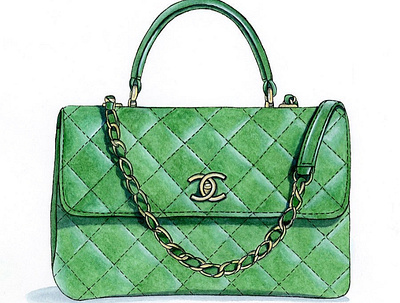 Green Chanel Purse chanel fashion hand drawn handbag illustration painting purses realism watercolor