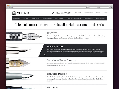 Velento bentley faber castell fountain pen homepage layout design pen porsche responsive velento visconti