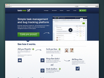 Taskmee create account home homepage layout design project projects sas task task management taskmee