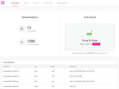 Upload & Process clean drag drop pink records processing ui upload white