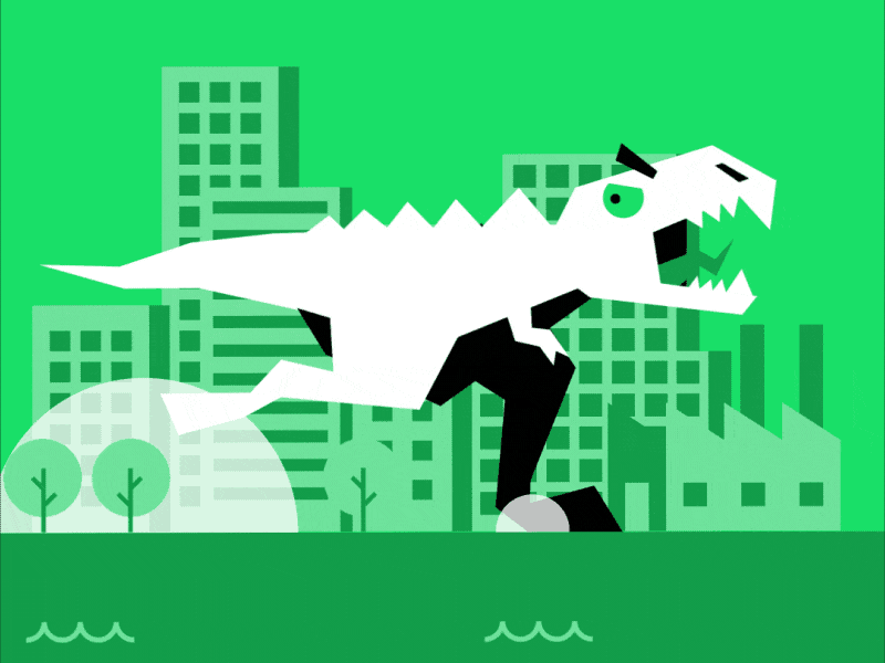 Mixed Parts: Brief 001 - Dinosaur loop 2d animation apocalypse city dinosaur green mixed parts mixedpartsbrief monster motion design motion graphics