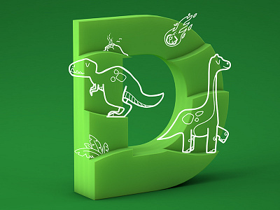 #36daysoftype05 - D 36daysoftype 3d c4d cinema4d dinosaur dinosaurs doodle gradient illustration trex type typography