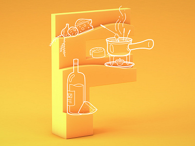 #36daysoftype05 - F 36daysoftype 3d c4d cheese cinema4d fondue food illustration type typography