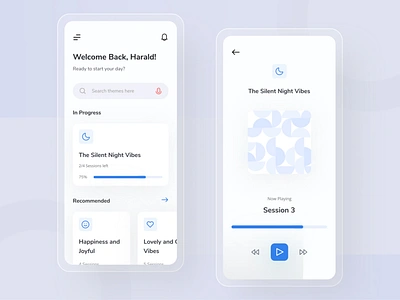 Meditation App UI app app design blue clean color concept design flat graphic icon interface ios meditation minimal simple type ui ui design uiux ux