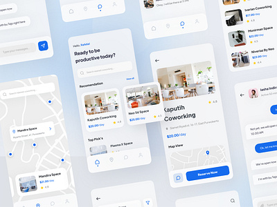 Co-Working Place Finder App app blue bookings clean coworking coworking space design finder icon interface ios minimal mobile simple ui ui ux ui design user interface ux ux design