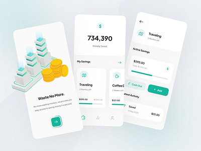 Savings App app clean design finance green icon illustration interface ios isometric minimal mobile savings savings app simple ui ui design uiux user interface ux