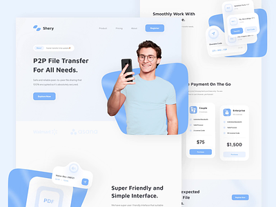 Shery - File Transfer Provider Landing Page animation blue clean design file header interface landing landing page minimal simple transfer ui ui ux ui design uidesign ux web web design website