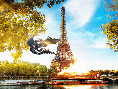 Dragons in Paris dragons fire fly paris sky
