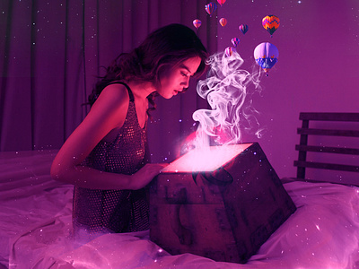 Pandora's box ps 光线 星空 梦幻 海报 潘多拉 热气球 盒子 美女 魔法