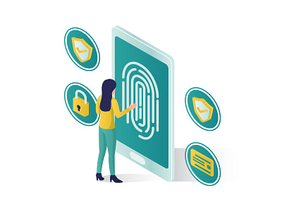 Data Security Isometric Illustration amazing character data design flat good illustration isometric laptop man mobile phone opening people professional security smart phone technology vector website woman