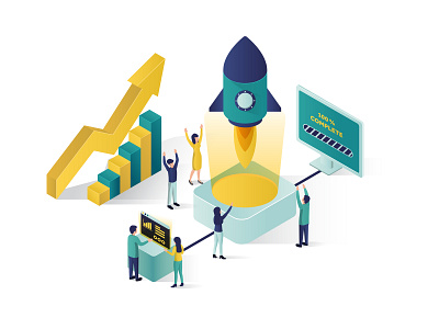 vector isometric of growing business analytics design idea illustration infographic isometric landing landing page leadership modern money page people rocket statistic step teamwork vector website working
