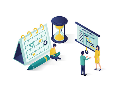 Booking a Schedule Isometric Illustration agenda appointment business businessman calendar clock communication computer countdown design event good graphic illustration isometric landing page people schedule teamwork website