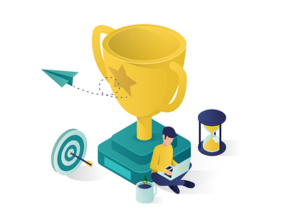 Reach Success Isometric Illustration amazing award best businessman champion championship design experience gold good illustration isometric landing page leadership podium quality rank reward website winner