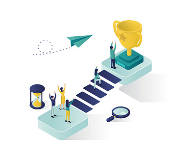 Reach Success Isometric Illustration amazing concept cup design good illustration infographic isometric landing page metaphor people professional success team teamwork teamwork illustration website win winner working