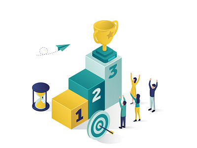 Reaching the Success Isometric Illustration amazing business design good graphic illustration infographic isometric landing page people professional reaching success team teamwork vector website win winner winning
