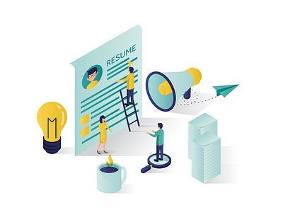 Searching For Candidate Isometric Illustrating businessman candidate career concept design employment hire hiring hr human illustration interview isometric job landing page recruiting recruitment resources search website