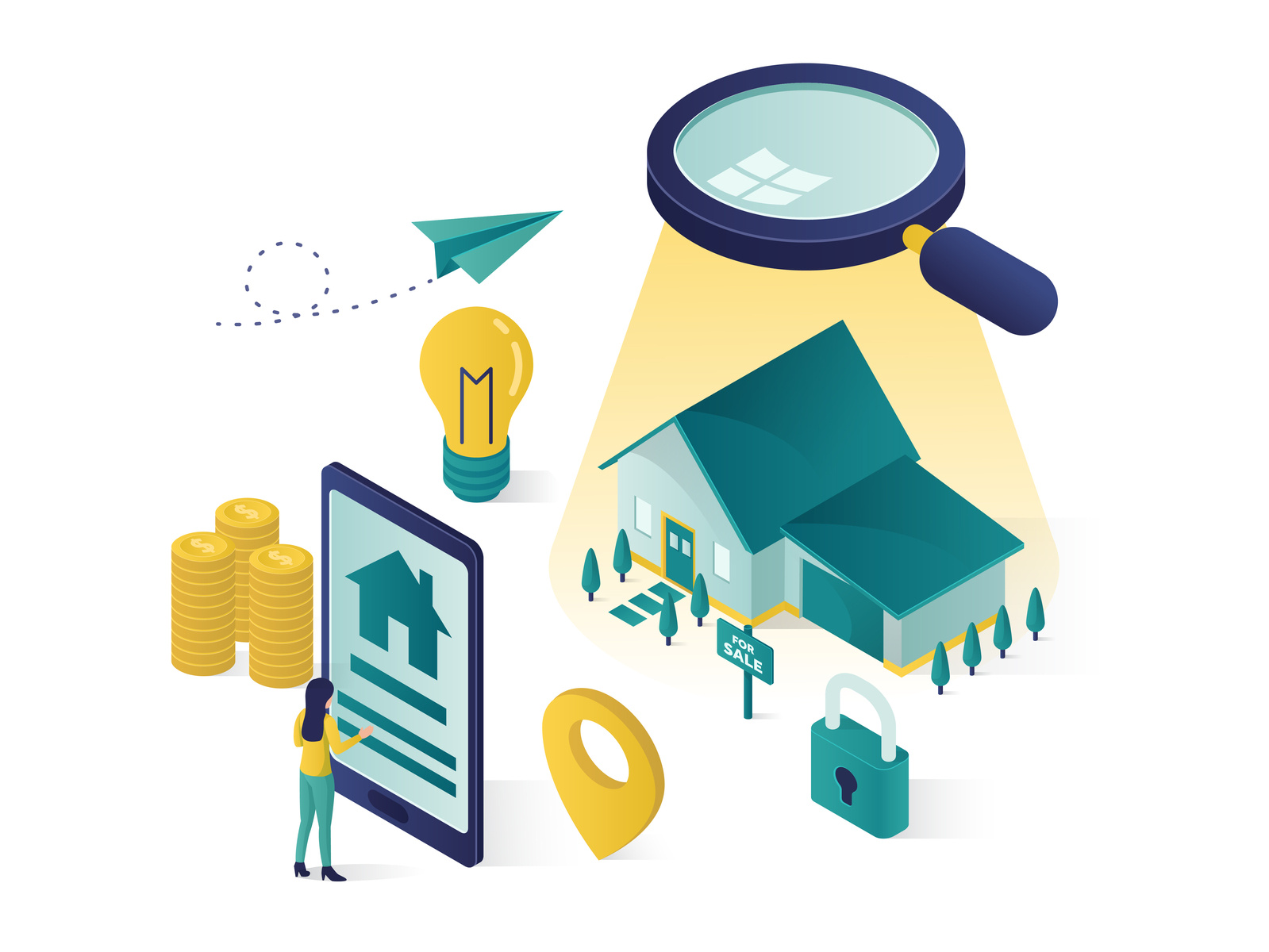 online searching for a house isometric illustration by Rizal on Dribbble