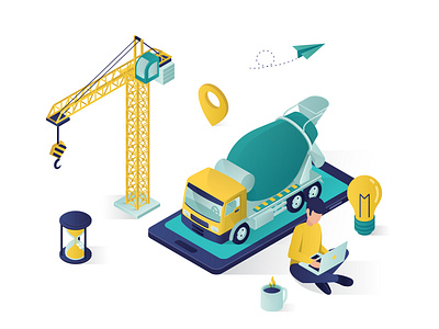 online service construction isometric vector illustration