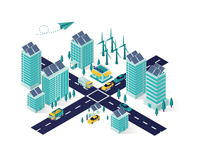 City Solar Panel Energy Isometric Illustration 3d building car charging city design electric electricity energy green illustration isolated isometric people renewable save shop smart transport website