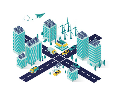 City Solar Panel Energy Isometric Illustration