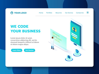 apps coding isometric website landing page amazing apps coding color futuristic isometric landing page light modern programming style technology ui ux web page