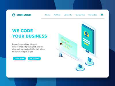 apps coding isometric website landing page