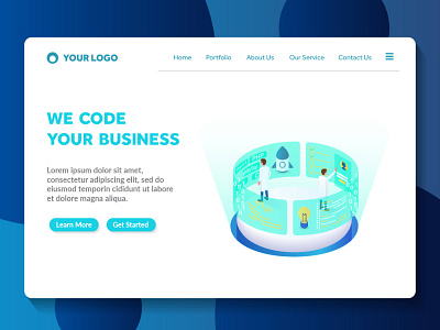 programming and coding isometric website landing page