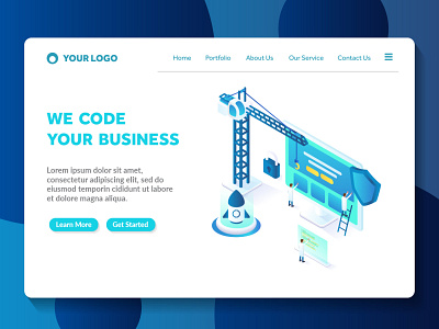 building a website isometric landing page template amazing apps builder building coding color futuristic illustration isometric landing page light modern programming style technology ui ux web web page website