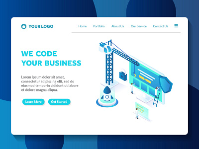 building a website isometric landing page template