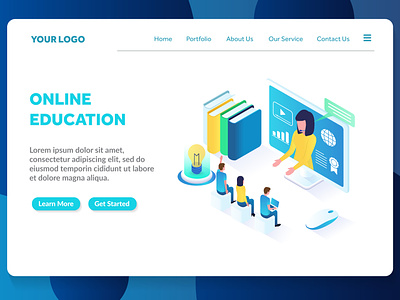 online education website landing page template 3d course design e-learning education isometric illustration internet isometric landing page modern online education template vector website website template workshop