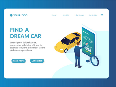 car online shop isometric website landing page template