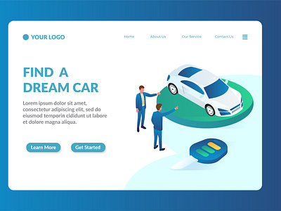 car seller isometric website landing page template