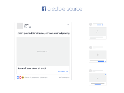 Facebook Credible Source badge credible source facebook feed hoax home icon illustration like news feed share ui