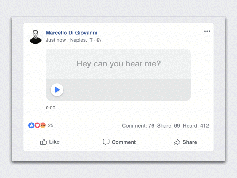 Facebook - Voice clip animation audio clip facebook feed ios12 iphonex post principle spotify ui voice