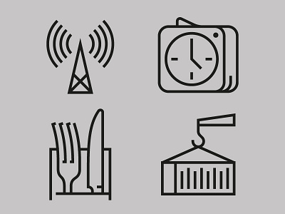 WiFi and punctuality and restaurant and logistics icons illustration service vector