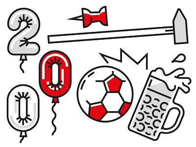 Anniversary + Tools + Soccer illustration infographic monoline print vector vektorgrafik
