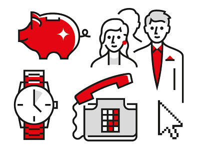Saving + Time + Employees + Service character illustration infographic monoline print vector vektorgrafik