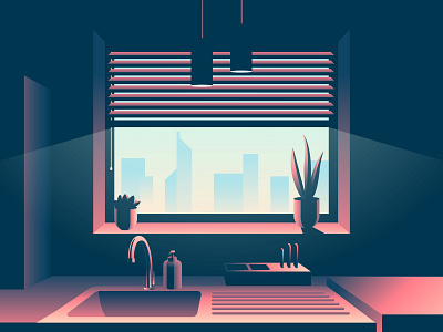 Kitchen Window design gradient home illustration interior kitchen vector window