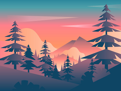 Mountain View gradient illustration landscape mountain sunset vector view