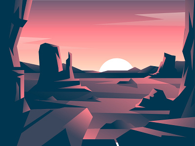 Desert Sunset desert illustration landscape rock scene vector view