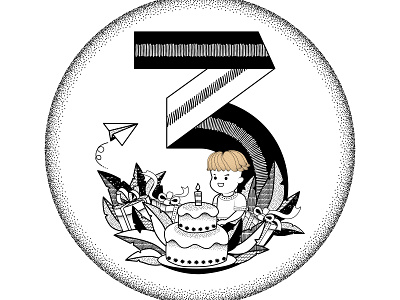 Three years of age animation branding c4d design flat illustration logo typography ui vector