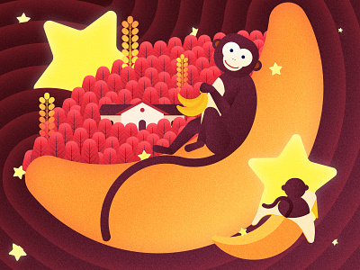 猴子与香蕉 ui 动画 向量 平面 插图 设计
