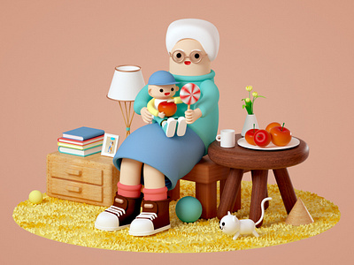 “巴赛尔家人”系列--奶奶和宝宝 branding c4d design flat illustration ui