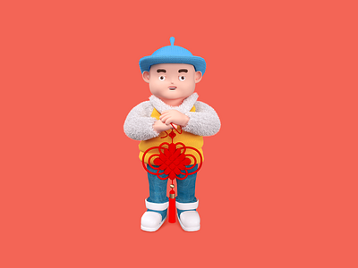 Spring Festival-Chinese knot animation c4d design flat illustration vector 一家人 平面 插图 设计