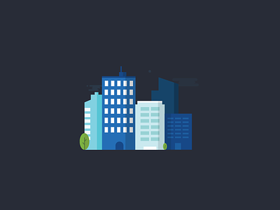 Nighttime Buildings architecture blue buildings flat graphic icon illustration night simple symbol vector