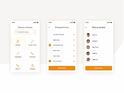 Beauty Services Booking App app application beauty design flow iphone mobile mustard services steps ui ux