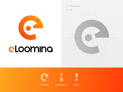 Eloomina Final Logo alert branding e letter employee golden ratio icon letters logo orange sketch symbol typography vector